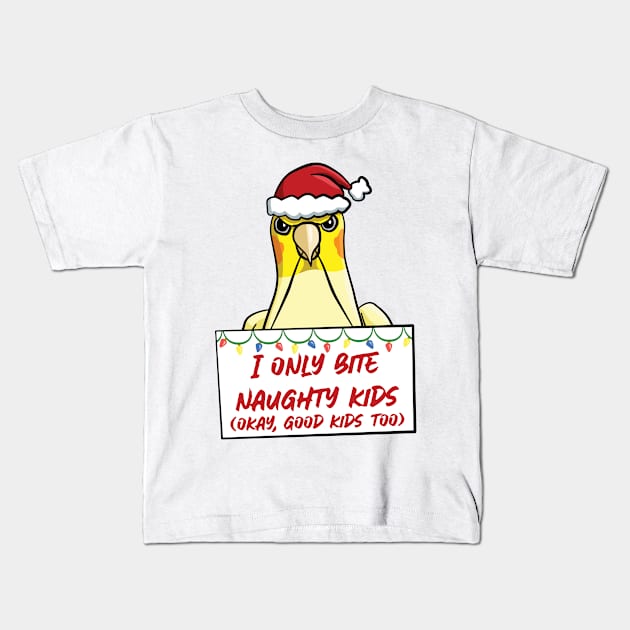 Only Bite Naughty Kids Lutino Cockatiel Kids T-Shirt by punkburdarts